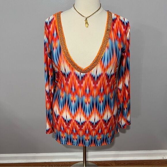 NWT Cabana Beach Brilliantly Colorful Ikat Print Cover-Up - L - Picture 3 of 13
